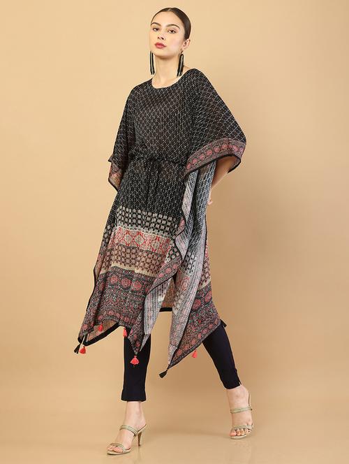 round neck black kaftan - 18935491 - Very Small Image - 1