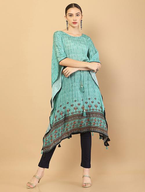 round neck blue kaftan - 18935492 - Very Small Image - 1