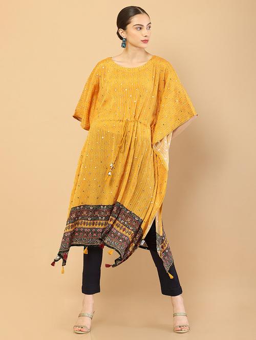round neck yellow kaftan - 18935493 - Very Small Image - 1