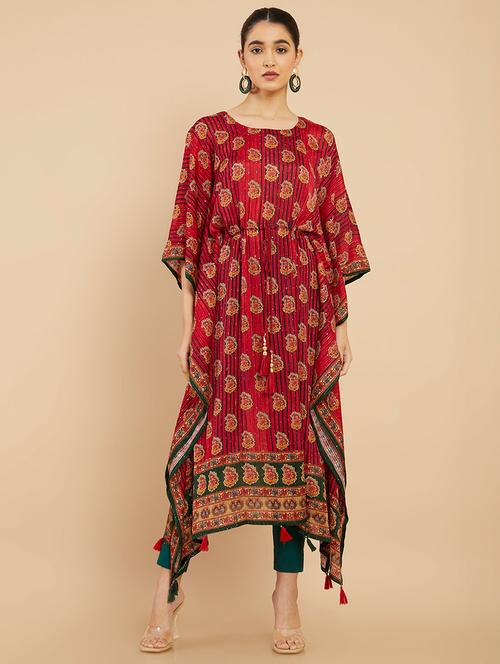 maroon cotton kaftan - 18935517 - Very Small Image - 1