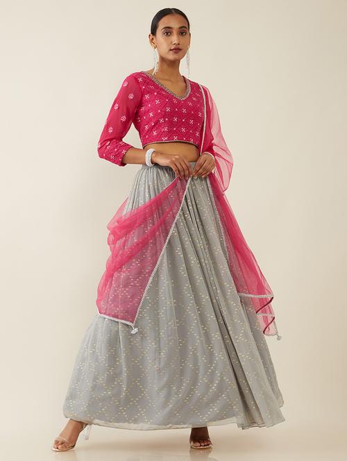 pink georgette flared lehenga - 18935547 - Very Small Image - 1