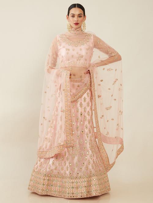 peach net flared lehenga - 18935565 - Very Small Image - 1