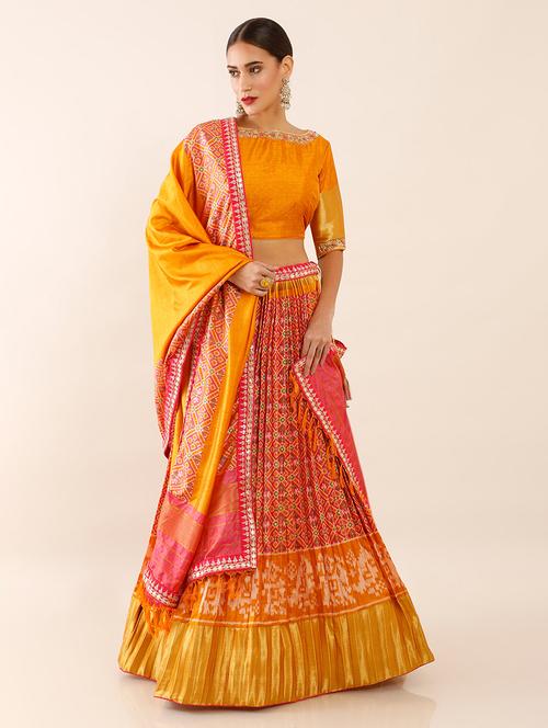 orange crepe flared lehenga - 18935566 - Very Small Image - 1