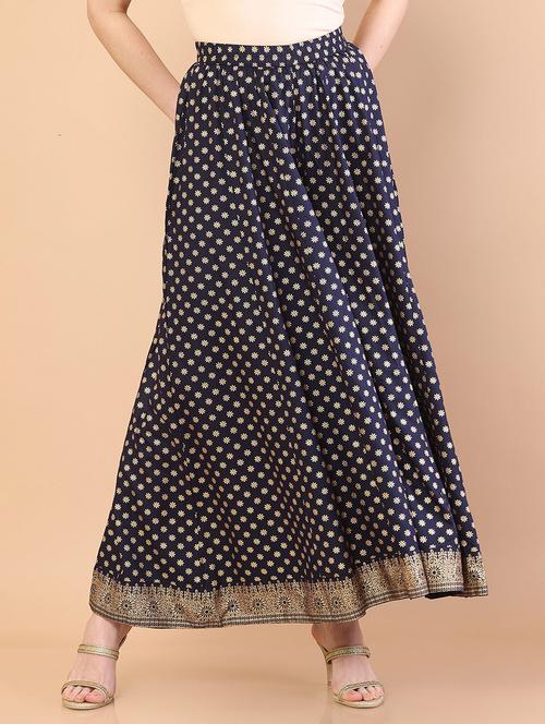 navy blue printed rayon palazzo - 18935578 - Very Small Image - 1