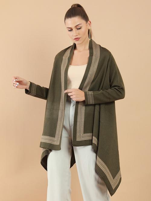 olive green crepe wool cardigan - 18935621 - Very Small Image - 1