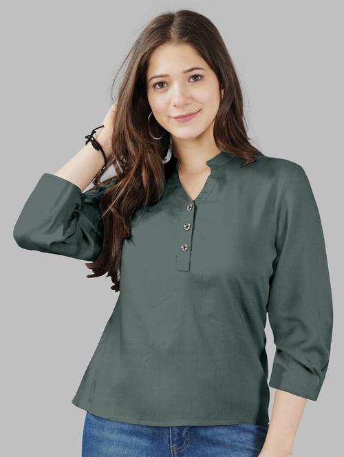 grey rayon solid top - 18940388 - Very Small Image - 1