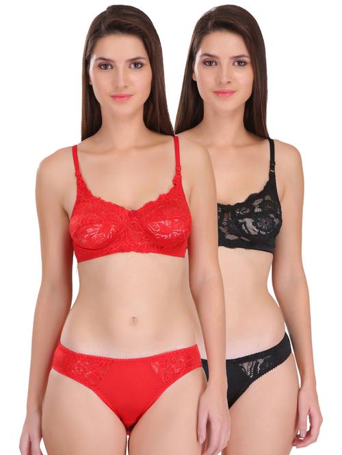pack of 2- multi colored lycra bras and panty set - 18941308 - Very Small Image - 1