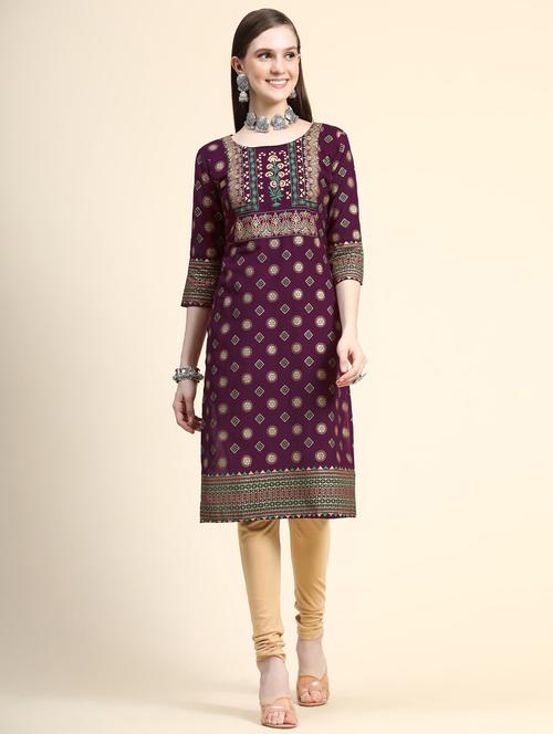 purple rayon straight kurti - 18941524 - Very Small Image - 1