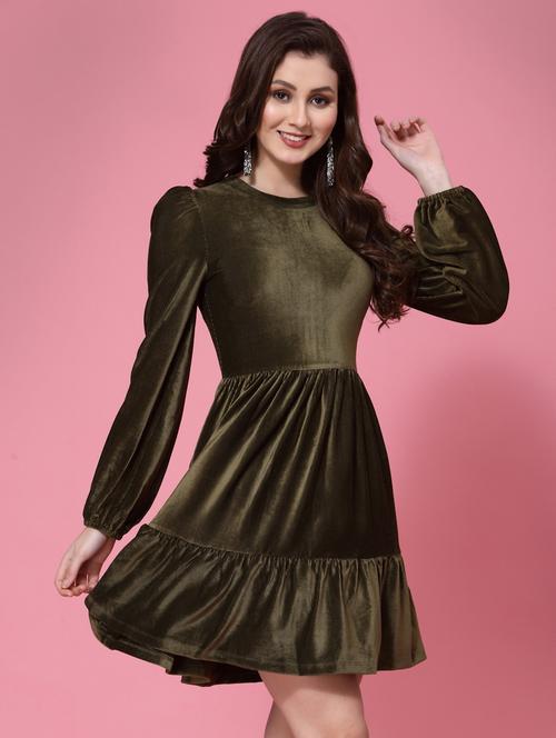 green velvet fit & flare dress - 18950023 - Very Small Image - 1