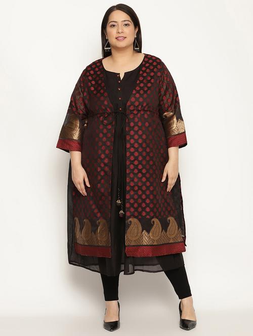 black chanderi aline kurta - 18950692 - Very Small Image - 1