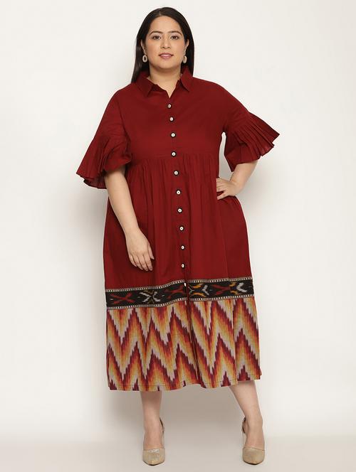 red cotton flared ethnic dress - 18950696 - Very Small Image - 1