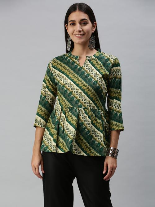 green printed notch neck tunic - 18950982 - Very Small Image - 1