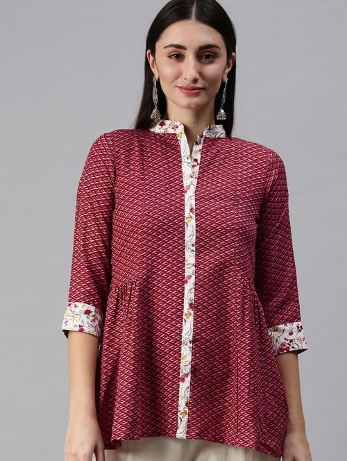 red printed a line tunic - 18950991 - Very Small Image - 1