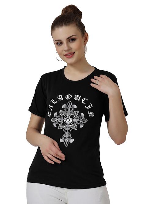 black solid chest print tee - 18951024 - Very Small Image - 1