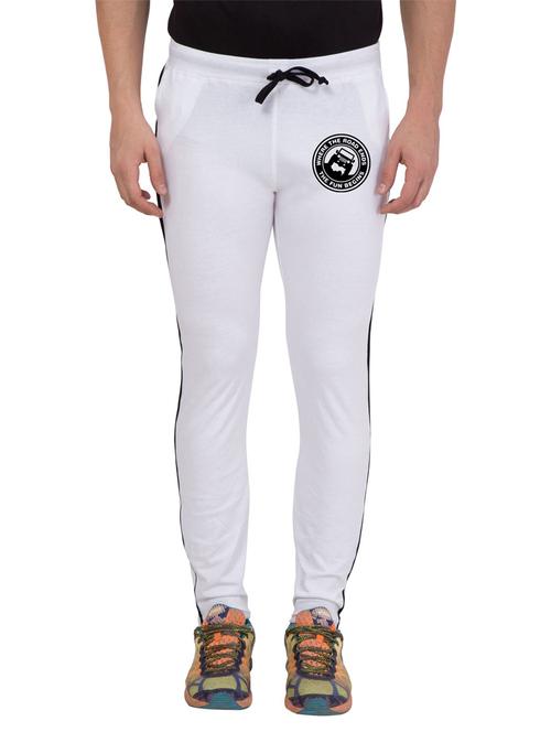 white cotton blend full length track pant - 18951865 - Very Small Image - 1