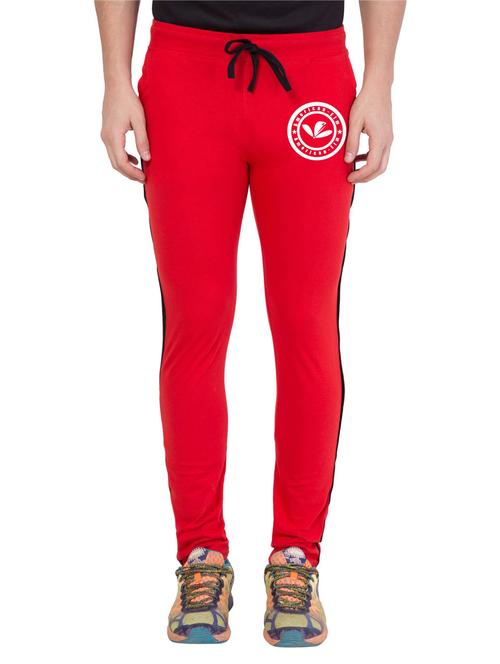 red cotton blend full length track pant - 18951904 - Very Small Image - 1