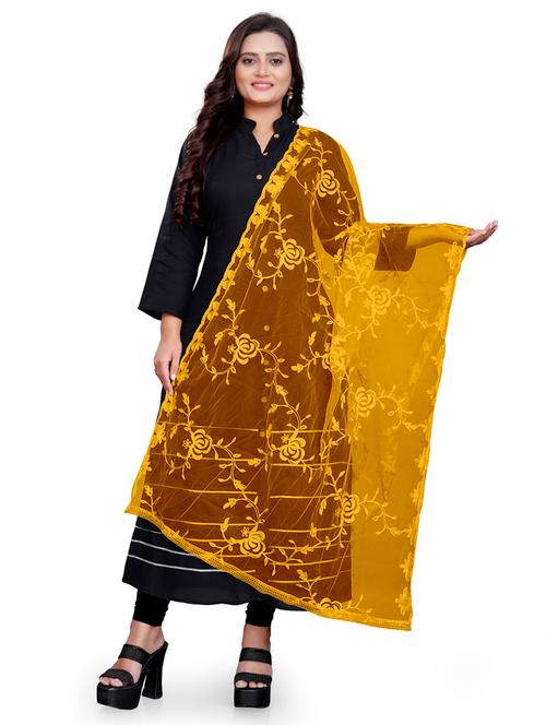 yellow floral embroidered dupatta - 18958215 - Very Small Image - 1