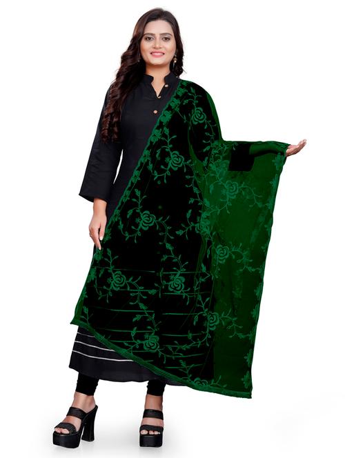 green floral embroidered dupatta - 18958227 - Very Small Image - 1