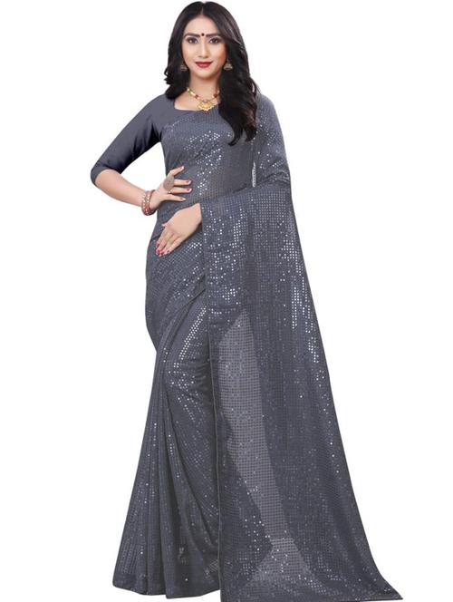 grey coloured sequin saree with blouse - 18958480 - Very Small Image - 1
