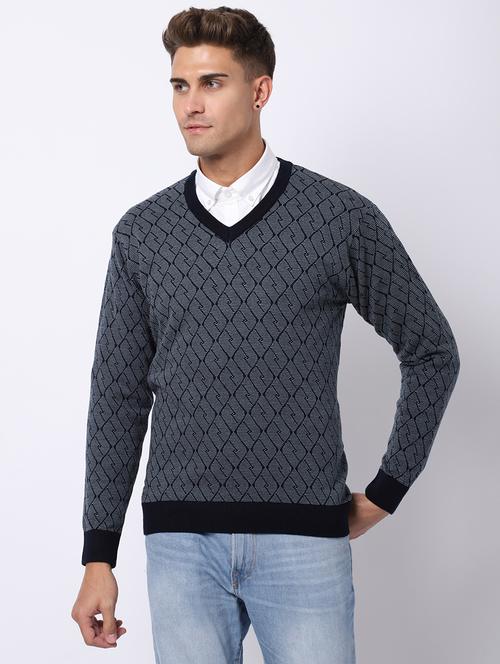 v-neck self design pullover - 18958760 - Very Small Image - 1