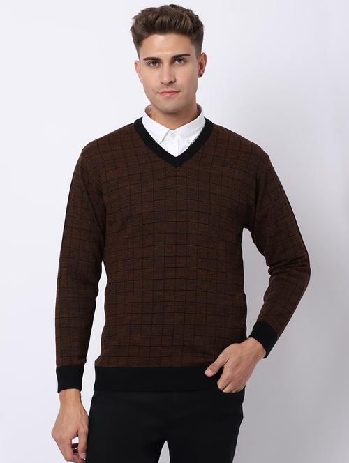 v-neck self design pullover - 18958762 - Very Small Image - 1