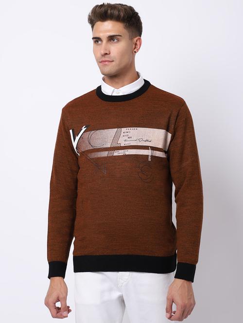 round neck self design pullover - 18958766 - Very Small Image - 1