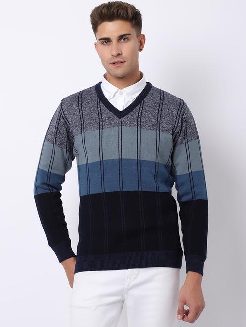 v-neck self design pullover - 18958777 - Very Small Image - 1
