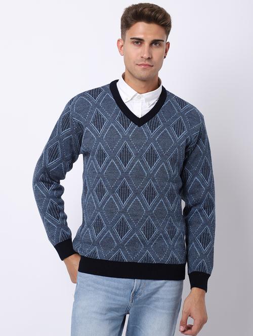 v-neck self design pullover - 18958780 - Very Small Image - 1