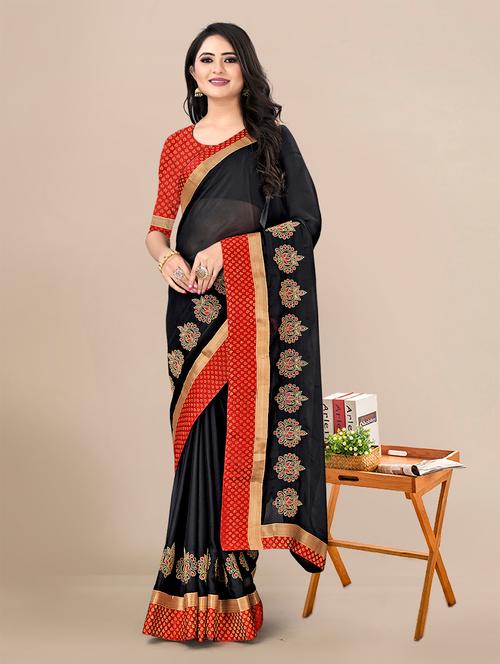 black coloured embroidered saree - 18958828 - Very Small Image - 1