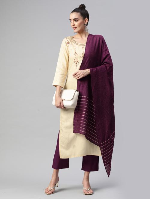 cream kurta pant with dupatta - 18958856 - Very Small Image - 1