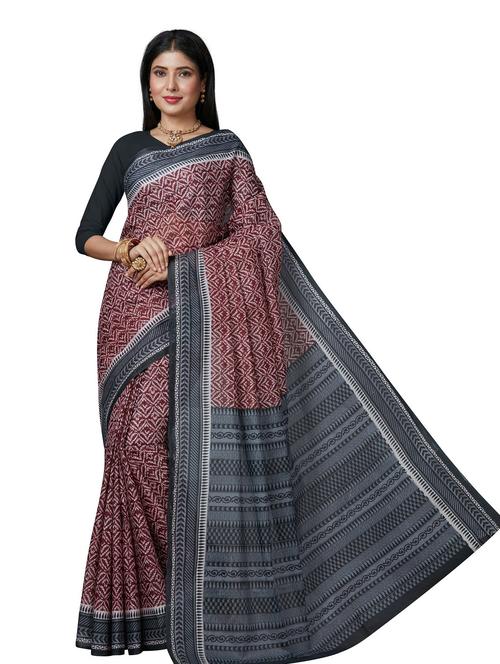 women's dabu maroon colored saree - 18958890 - Very Small Image - 1