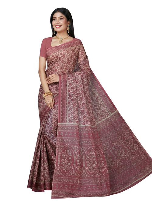pink cotton printed saree - 18958937 - Very Small Image - 1