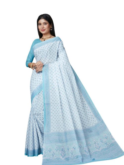 women's printed white colored saree - 18958979 - Very Small Image - 1