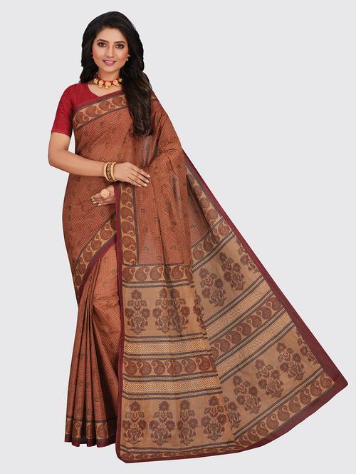 brown cotton printed saree - 18958992 - Very Small Image - 1