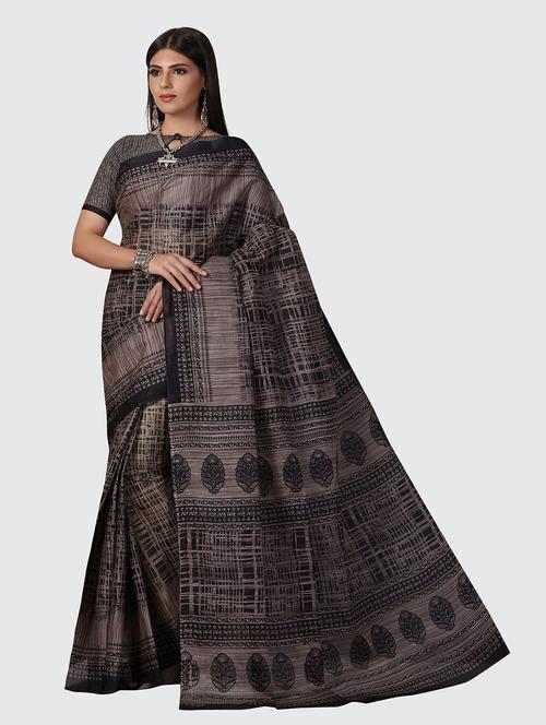 grey cotton printed saree - 18959022 - Very Small Image - 1