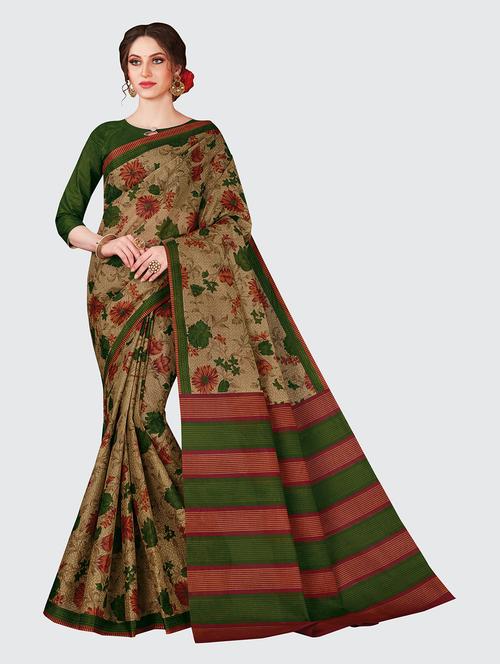 brown cotton printed saree with blouse - 18959034 - Very Small Image - 1