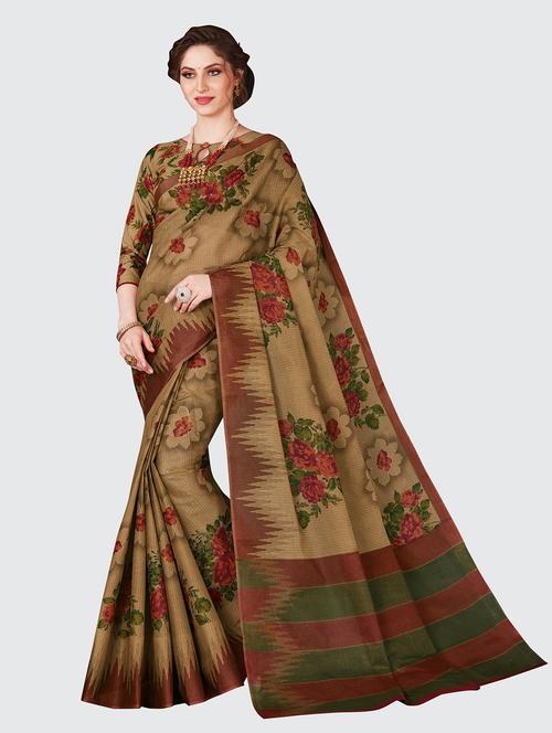 red cotton printed saree with blouse - 18959036 - Very Small Image - 1