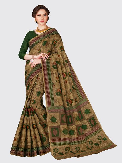 green cotton printed saree with blouse - 18959043 - Very Small Image - 1