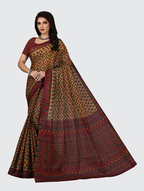 beige cotton printed saree - 18959057 - Very Small Image - 1