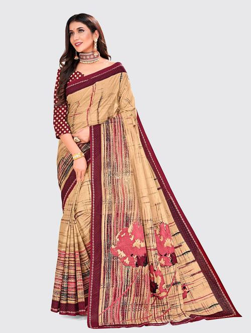 beige cotton printed saree - 18959065 - Very Small Image - 1