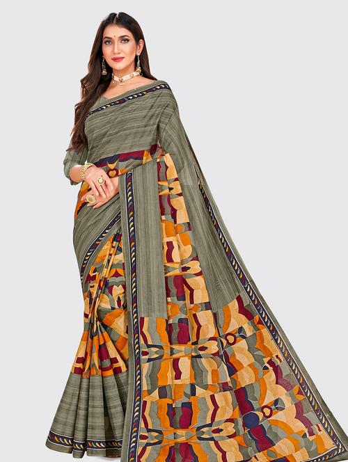 grey cotton printed saree - 18959066 - Very Small Image - 1
