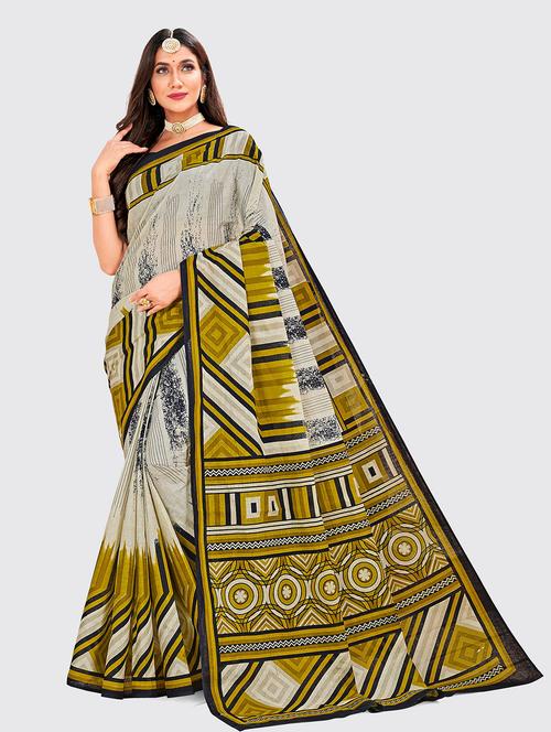 offwhite cotton printed saree - 18959068 - Very Small Image - 1