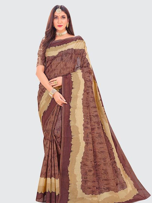 brown cotton printed saree - 18959073 - Very Small Image - 1