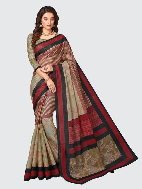 red cotton printed saree - 18959081 - Very Small Image - 1