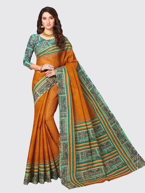 gold cotton printed saree - 18959082 - Very Small Image - 1