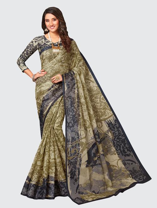 green cotton printed saree - 18959089 - Very Small Image - 1