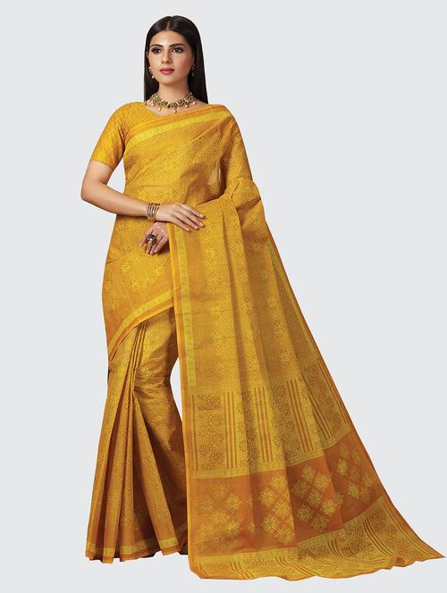 gold cotton printed saree - 18959094 - Very Small Image - 1
