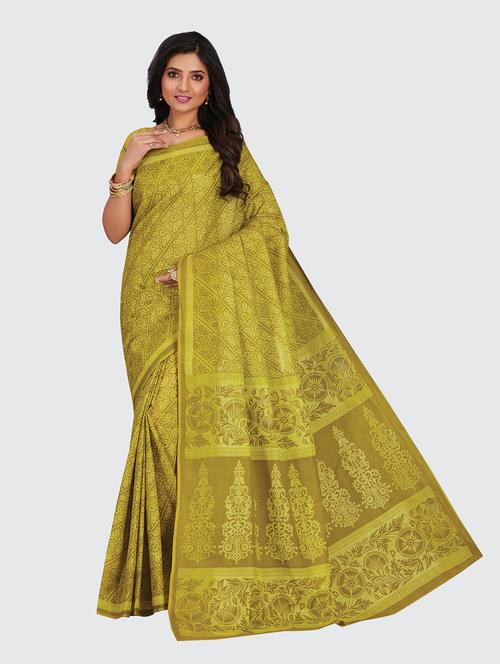 dark green cotton printed saree - 18959101 - Very Small Image - 1