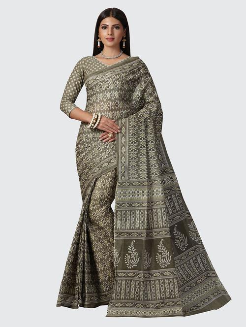 dark green cotton printed saree - 18959104 - Very Small Image - 1