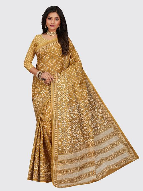 gold cotton printed saree - 18959112 - Very Small Image - 1